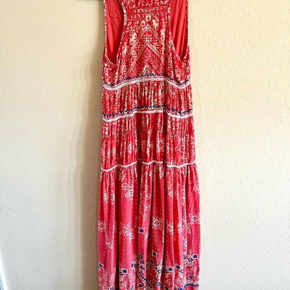 Rococo Sand x Revolve coral red and blue embroidered silk maxi dress - Picture 7 of 12